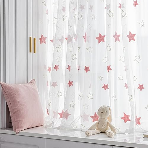 Herfair Gardine aus Voile Vorhang Stern Vorhänge,Weiche Chiffon Voile Gardinen,für Wohnzimmer Schlafzimmer Kinderzimmer 1er-Set Voile Stern Durchsichtig Vorhänge (A,100x270cm)