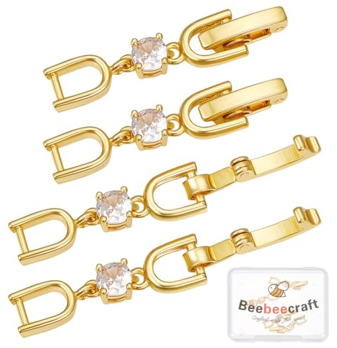 Beebeecraft 1 låda, 6 st armbandsförlängare, 18K guldpläterad, mässing, kubisk zirkonia, vikspännen med ögla för armband, gör-det-själv-smycken, hantverk tillverkning