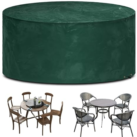 Funshot Rund Gartenmöbel Abdeckung Wasserdicht, Gartenmöbel Abdeckplane Winterfest Winddicht UV-Beständiges Outdoor-Tisch Abdeckung,Polyethylen,Ø 130x71cm(Grün)