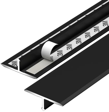 ROYUMI Übergangsprofil Selbstklebender Türübergangsstreifen aus Metall, T-Formteil, Das Die Verbindungsleiste für Laminat-Holzfliesen Abdeckt, Abziehen und Aufkleben, Color : Black