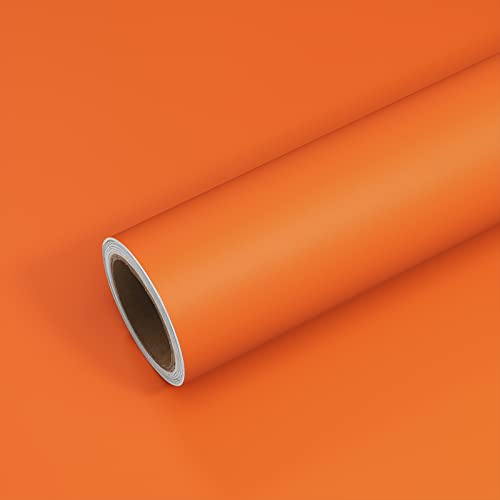 VEELIKE Klebefolie Orange Möbelfolie Matt Wandtapete Küche Selbstklebend Tapete Wohnzimmer Klebefolie Möbel Vintage Orange Tapeten Schlafzimmer Schrankaufkleber Küchentapete Abwaschbar 40cmx300cm