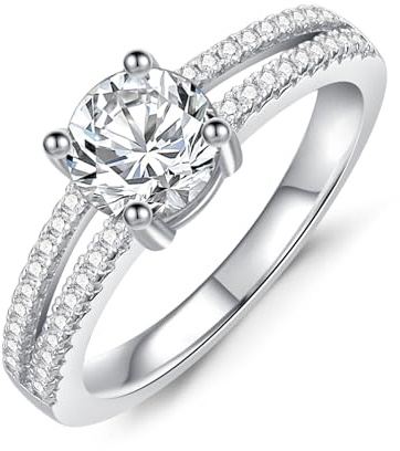 Molioaki Damen Verlobungsring 925 Sterling Silber Eheringe Frauen Ringe 1ct Brillantschliff 5A Zirkonia Personalisierte individuelle Gravur Ring Verlobung Hochzeit Geschenk