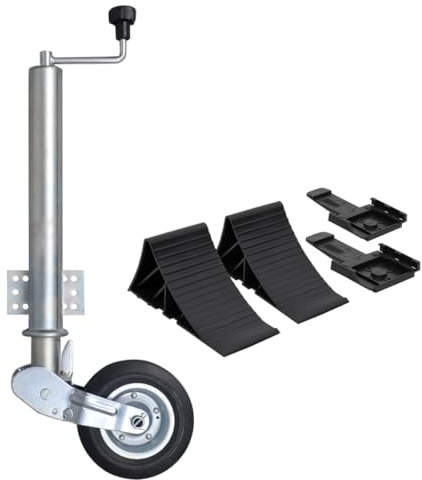 vidaXL Stützrad, Anhängerstützrad mit Unterlegkeilen, Bugrad für Anhänger Wohnwagen, Anhängerrad Vollgummirad, 60mm
