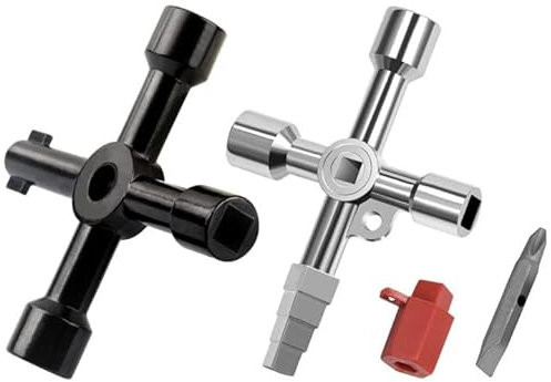 2 Stück 4 Wege Multifunktionale Utilities Schlüssel,Universal Kreuz Schaltschrank,Feuerwehrschlüssel,Multifunktionale Schaltschrankschlüssel,für Elektrische Wasser Gas Meter Box