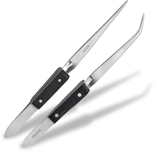 Shehadeh - 2 x Lötpinzette - Kreuzpinzette - Industrie-Pinzette - Technische Pinzette - mit Innenzahnung - gerade und gebogene Spitze