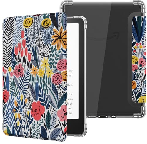 MoKo Hülle für 6 Kindle Basic 11. Generation (2024/2022),Blaue Blättchen | Ultraklar Weich Flexibel Transparent TPU Rückseite Leicht Schutzhülle mit Auto Schlaf/Aufwach für Kindle 2024