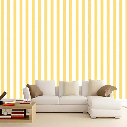 Papier Peint Intissé 300 x 210 cm Déco Murale Maison Chambre Salon, Photo Murale Décorative Rayures Jaunes - Pour Jeunesse Enfants