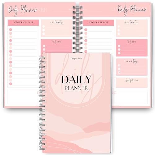 Planificador diario, cuaderno de lista de tareas, planificador de día de productividad para organización, bloc de notas sin fecha | A5 (rosa)