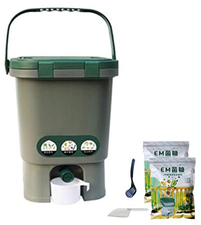 Compost Bin for Garden, Compost Bin, 4 Gallon Kitchen Compost Bin, Indoor Countertop Composter Bin with Lid, 100% Non-Smell Compost Bucket, with 1kg/2.2lbs Compost Starter Accelerator