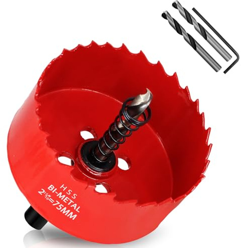 KACNON Corona perforadora bimetálica de 75 mm, M42 HSS, con adaptador de vástago triangular y broca de centrado, para madera, metal blando, plástico, vidrio, azulejo, cerámica