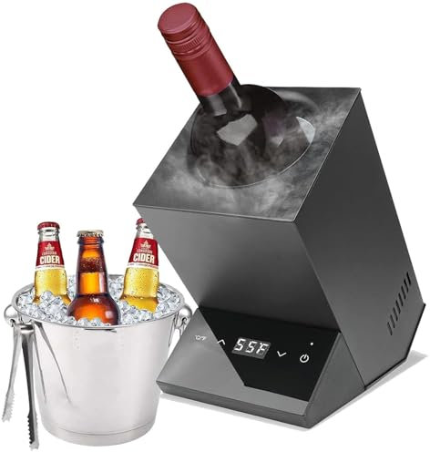 DDZJTPP Enfriador De Vino Eléctrico,Cubo para Vino Tinto Y Blanco De 750 Ml O Champán,Enfriador De Vino De Una Sola Botella De Acero Inoxidable Sin Hielo,Accesorio De Vino para Bar De Cocina,Black