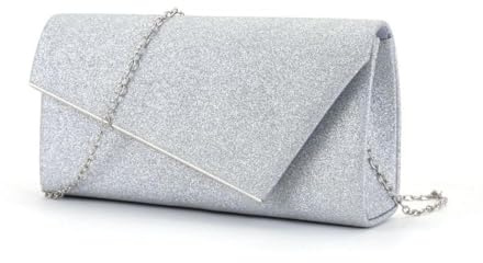 AOWVUTS Damen Clutch, Glänzende Pailletten Abendtaschen mit Abnehmbarer Kette Elegante Envelope Handtasche klein Umhängetasche Hochzeit Clutches für Abschlussball Party Freizeit (Silber)