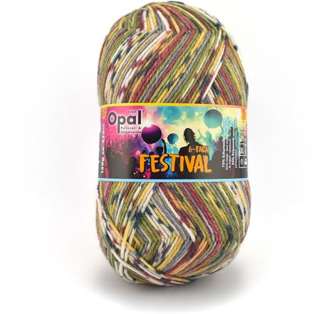 Opal Festival, 6-fach Sockenwolle, 150 g / 420 m, Nadelstärke 3-4, 75% Schurwolle, 25% Polyamid, schöne Farben, weich, saugfähig, strapazierfähig (11427 Schlammschlacht)