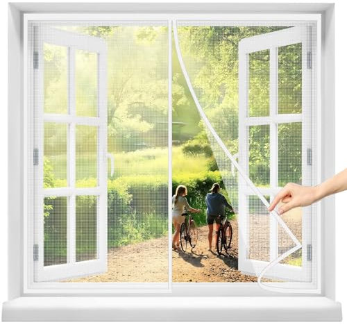 Zanzariera Porta Finestra Plissettata 175x175cm Bianco Chiude da Sola Anti Zanzare Insetti Zanzariera con Calamite e Chiodi da Montaggio per Porte d'Ingresso Porte Cortili