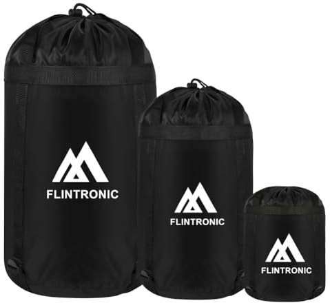 flintronic 2 st Kompressionssäckar för sovsäck, lätt vattentät kompakt säck, kompressionsväska med ripstop-tyg, förvaringssäck med dragsko för camping, vandring, L+XL