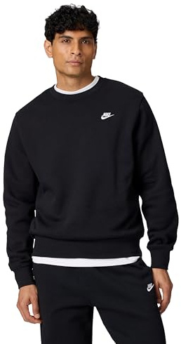 Nike Men's Club Fleece Crew Sweatshirt, Black/White, Large