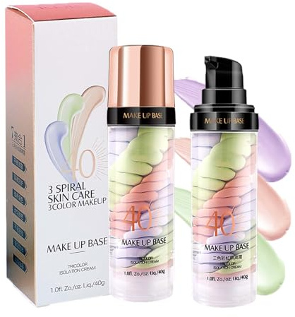 Drei Farben Primer Makeup, 2 Stück Facial Color Corrector Foundation, Gesicht Isolationscreme für Ebenmäßiger Hautton, Hellt den Hautton auf, Ölkontrolle, Feuchtigkeitsspendend, Natürliche Make Up