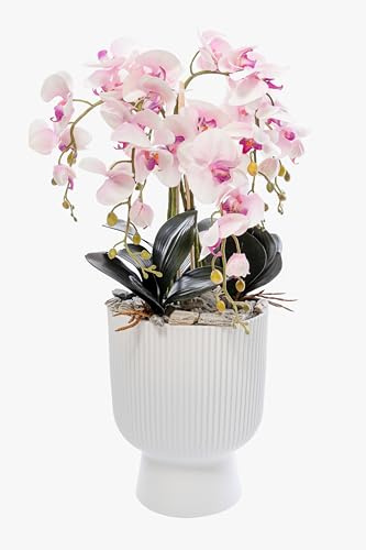 B4y Home dESING Künstliche Orchideen im Topf Weiß 65cm hoch Kunst- Textil- Seidenblume Cosidena täuschend echt (Rosa)