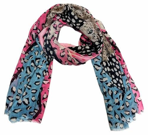 J26 XL Schal mit Leopard Leo Muster Tuch Sommer Frühling Herbst Halstuch Stola Tuch Übergangsschal Baumwolle Gepard (Pink)