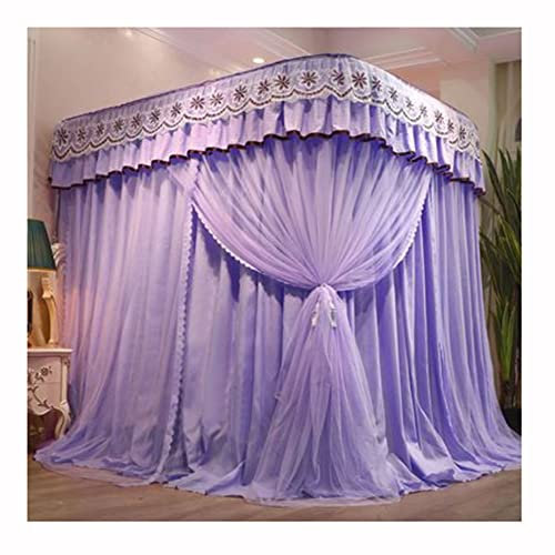 Bettvorhang Doppelschicht Luxuriöse Bettmarkise Bettvorhang Schlafzimmerdekoration mit U-förmiger Führungsschiene, für Einzeldoppelbett (Farbe: Lila, Größe: 200Cmx210Cm)