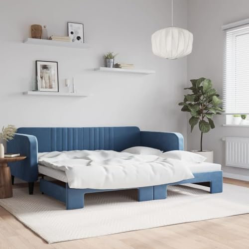 LAPOOH Tagesbett Ausziehbar Blau 100x200 cm Samt, Schlafsofa, Daybed, Bettsofa, Sofa Bed, Sofabett, Schlafcouch, Jugendbett, Bettgestell, Bettcouch - 3197069