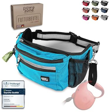 PAWZONE Leckerlitasche für Hunde als Bauchtasche mit Reflektorband | Leckerlibeutel für Hunde · Gassi Tasche Hund · Futterbeutel Hundetraining · Gürteltasche · Inkl. Zusatzgurt für Flexileine