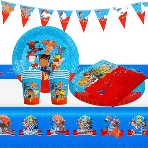 yumcute 42 Stück Partygeschirr Set Pappteller Kindergeburtstag Set mit Teller Becher Servietten Tischdecke Geschirr Kit Partygeschirr Geburtstag Geburtstag Geschirr Kit für 10 Gäste