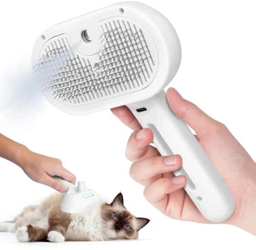 Katzenbürste Mit Dampf, Fellbürste Mit Sprühnebel Hund Leise, Tier-Herzen Premium Haustier Bürste Mit Dampffunktion, Dampfbürste Für Hunde Katzen, Langes/Kurzes Haar, Massage, Pflege (1PC-WHITE)