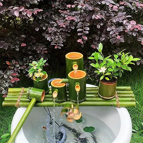 JYHHGDS Fontaine de Jardin extérieure, Fontaine à Eau aux Accents de Bambou, débit d'eau Multiple, système de Circulation d'eau, pour Bassin, rocaille, bac en Pierre, 40,6 cm, créativité, 40,6 cm