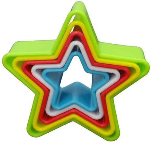 Cortador de galletas de 5 piezas, cortador de galletas de 5 tamaño en forma de estrella, prensa de ABS suave y resistente, herramientas de horno multiuseos reutilizables para paste