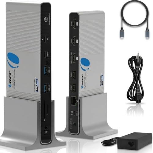 OREI SplitExtend DisplayLink Station d'accueil pour Ordinateur Portable 4K @ 60 Hz Triple Moniteur 4 x USB 2/3.0, 1 x Type-C, Lecteur de Carte SD – Adaptateur USB-C vers écran étendu HDMI 2.0