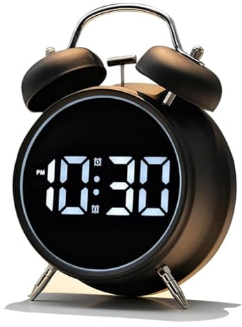 Fegtrtyoa Reloj Despertador Retro de Metal con Campana, Números Grandes y Retroiluminación, Pequeño Reloj Digital de Noche para Dormitorio C