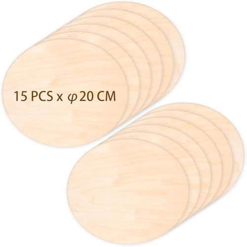JCTEEY 15 Discos Redondos de Madera de 20 cm de Diámetro, Rodajas de Madera Sin Acabado Circulos Madera placas de madera decorativas para manualidades DIY, colgantes navideños, letreros para puertas