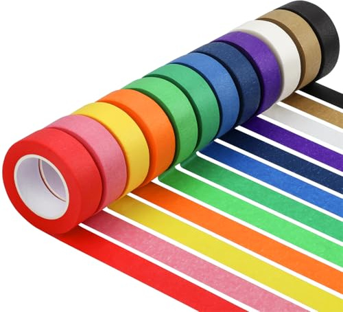 Elektheim 12 Rolle Kreppband Bunt, 20mm x 13M Maler Klebeband Regenbogen Dekoband Painters Masking Tape Malerkrepp Papier Klebeband Bastelband für Scrapbooking Handwerk Kunst Journaling DIY Labeling