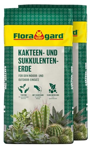 Floragard Kakteen- & Sukkulentenerde 20 L (2×10 L) – mineralisches, durchlässiges Substrat mit reinem Quarzsand zur Vermeidung von Staunässe – für Kakteen, Aloe Vera, Agaven & andere Sukkulenten