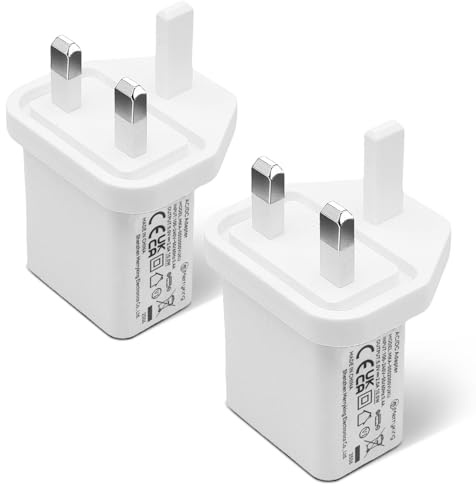 2Pack 5V 2A Portable Charger UKCA Listed AC DC Adapter Universal Travel USB Wall Plug for Phones, Tablets, Bluetooth Speakers, Smart Watches, MP3 Players, Headphones, and More