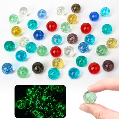 LFBEST 30 Stück Murmeln Glas, 16mm Bunte Glasmurmeln, Leuchtmurmeln