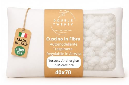 The Double Twenty Cuscino Letto 40x70 cm Sfoderabile in Microfibra – Altezza Regolabile, Imbottitura in Fibra di Poliestere, Lavabili con Cerniera – Certificazione OEKO-TEX®, Made in Italy