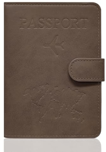 REEKNOKOL Porta Passaporto, Custodia in Pelle PU, Portafoglio da Viaggio Universale per Passaporto, Carte di Credito, Biglietti da Visita, Carte d'Imbarco, Biglietti (Marrone)