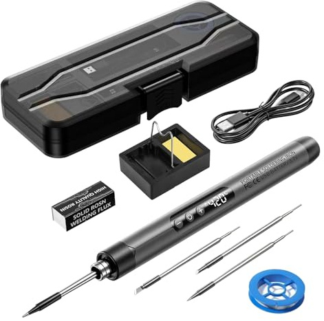 NEOVSUNY Ensemble de fer à souder rechargeable par USB, fer à souder sans fil avec LCD, température réglable de 260-420℃, 3 embouts de soudure, fil de soudure, kit de soudure pour la réparation de la
