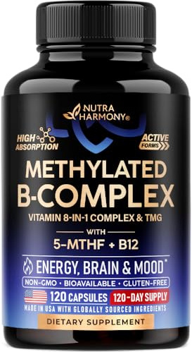 Vitamin B Complex Methylated - B-Complex with Methylfolate & B12 - Bioavailable for Men & Women - 9-in-1 Methylated Multivitamin - Energy, Brain & Mood - Vegan - Made in USA - 120 Capsules, One/Day