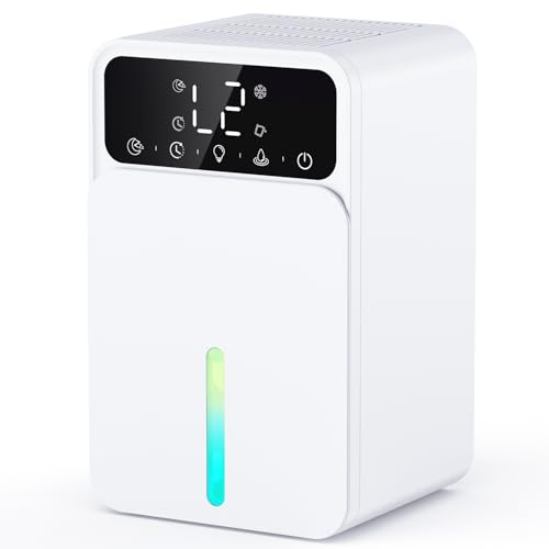 Dehumidifiers for Home, 1500ML Water Tank, 28dB Quite Dehumidifiers for Bedroom, Portable Small Bathroom Dehumidifier, Automatic Shutoff, 12H Timer, 7 Colorful Lights Dehumidifier for Drying Clothes