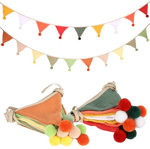 YYTECH Fabric Bunting Banner 5.2m 20 PCS Double Sided Colorful Cotton Garland Bunting Triangle Baby Bunting for Nursery, Garden Bunting for Wedding Birthday Tea Shower Baby Room Decoration