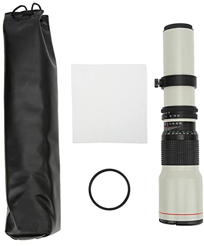 Teleobjetivo Manual F8 - F32 de 500 mm, teleobjetivo de Alta Potencia para Juegos Deportivos de observación de Aves, Cuerpo Compacto de aleación de Aluminio con Filtro, Lente de (White)