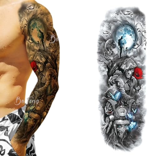 Kreeqe Atemberaubende, wasserfeste, temporäre Tattoo-Ärmel für den ganzen Arm – 40 einzigartige Designs für Erwachsene und Jugendliche – individuell gestaltbare Körperkunst (TQB-08, 170 x 480 mm)