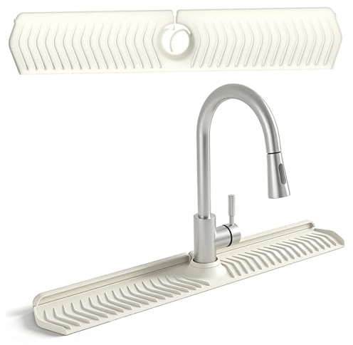 SMELEYOU Tappetino per Rubinetto lavello Pieghevole Lungo 76 cm in Silicone con Blocco Regolabile Paraspruzzi per Cucina Dietro Il Rubinetto Beige