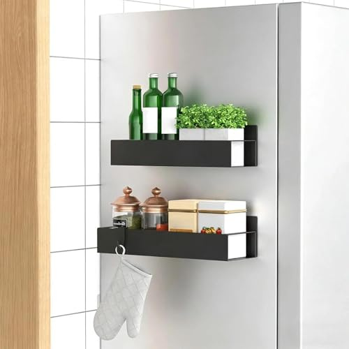 LWLWA Mensole Magnetiche Frigo, Porta Spezie per Cucina Nero, 2 Pezzi