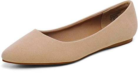 DREAM PAIRS Women's Pointed Toe Ballet Flats,Nude/Suede,6
