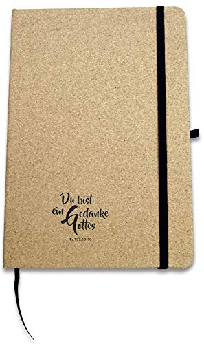 Christliche Geschenkideen Notizbuch A5 aus Kork mit Spruch Du bist ein Gedanke Gottes/nachhaltiges Notizheft