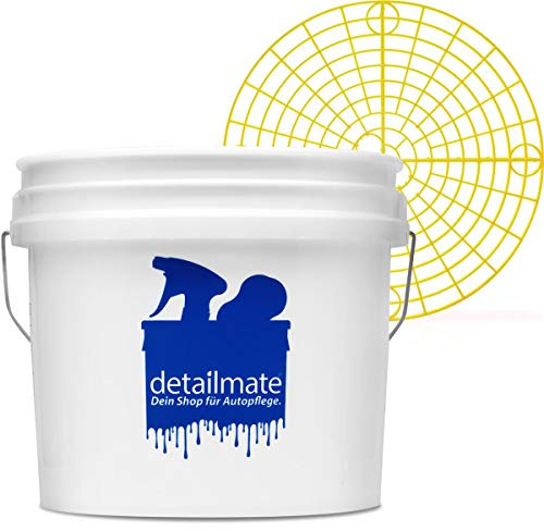 detailmate Car Wash Bucket: 3.5 Gallon (12.5 Litre) Plastic Round Bucket with Metal Handle, Yellow, Grit Guard Insert